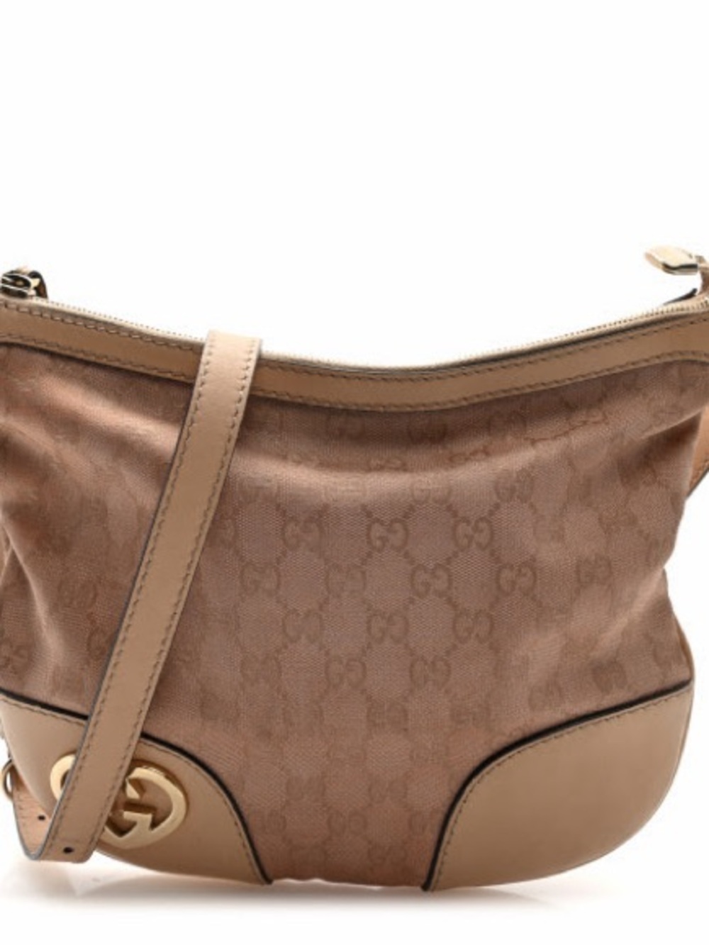 Gucci Tan Monogram Canvas Shoulder Bag with Gold-Tone GG